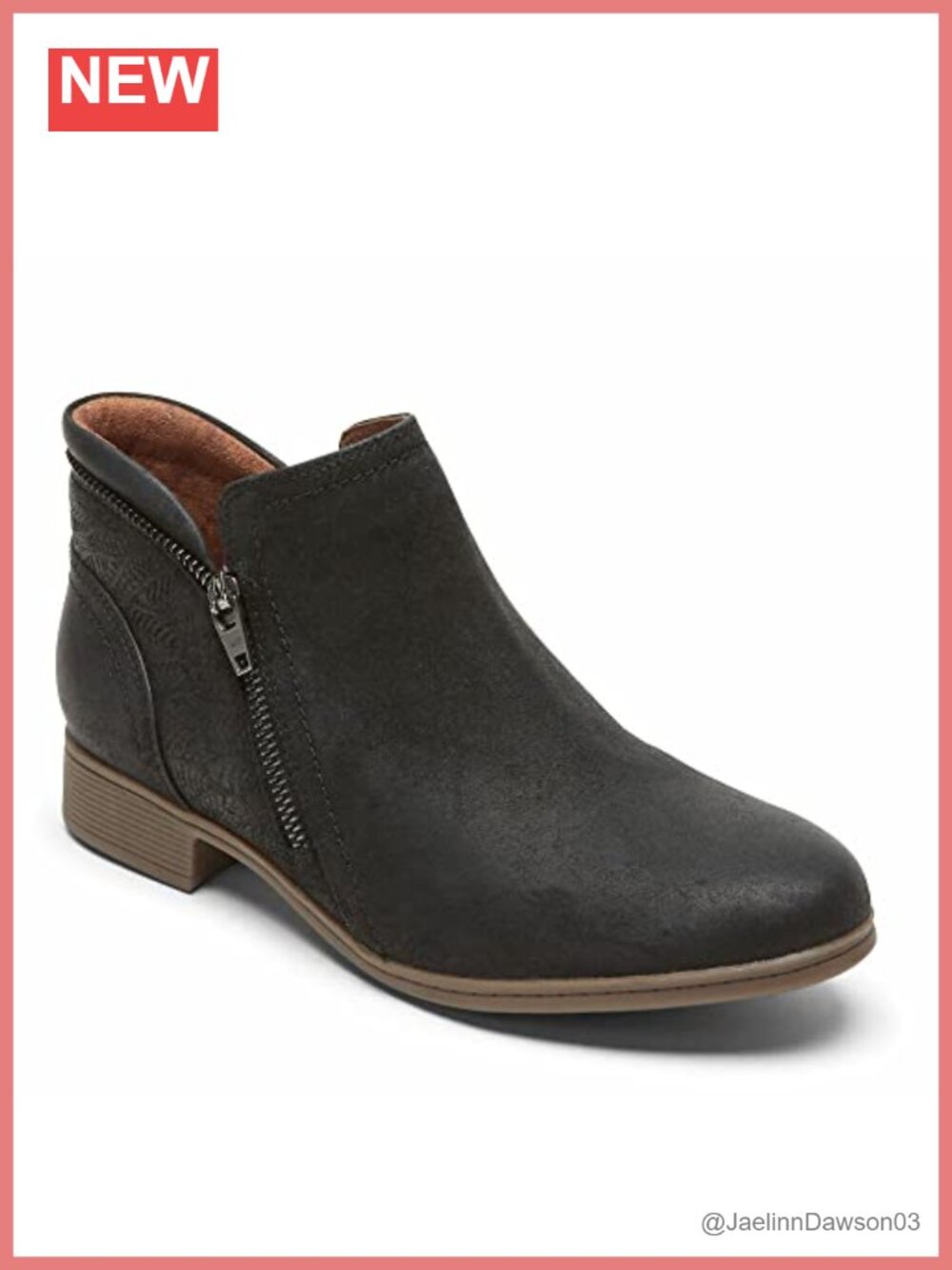 Women's Leather Ankle Booties Zip Closure Low Heel Round Toe